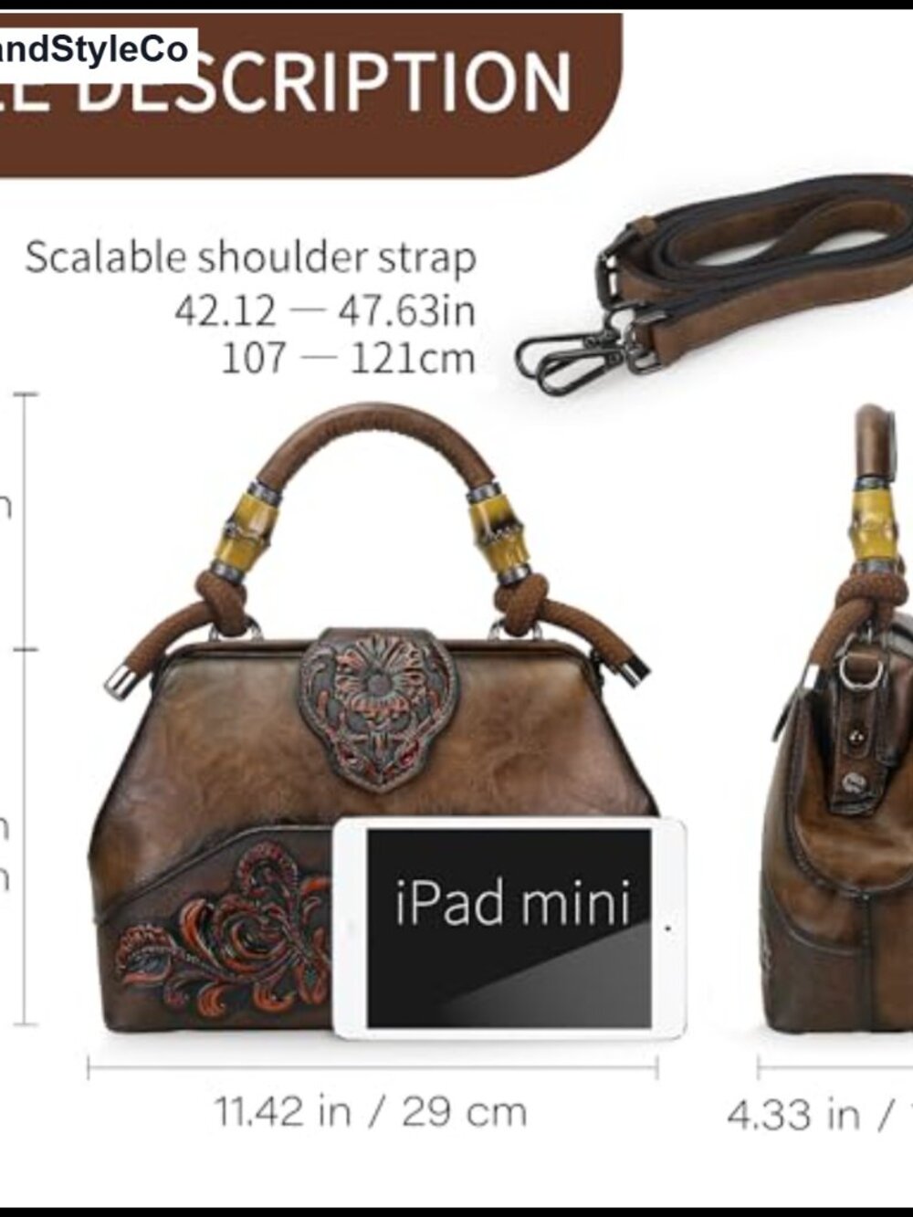 Vegan Leather Satchel Crossbody Bag Embossed Top Handle Medium Tote - Picture 5 of 6